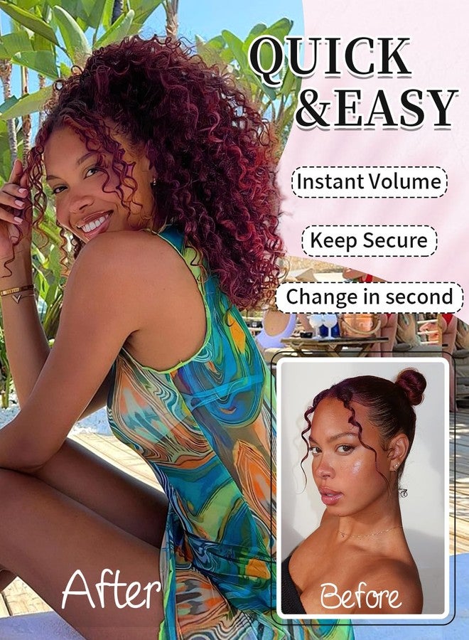KooKaStyle Curly Ponytail Extension Fluffy Drawstring Ponytail Hair Extensions for Women Long Kinky Curly Wavy Pony Tail Extension Synthetic Hairpiece for Daily Use(18 Inch,Black Mixed Burgundy) - Image 3